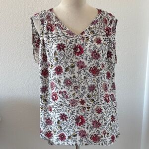LOFT Floral Print Blouse - White and Pink